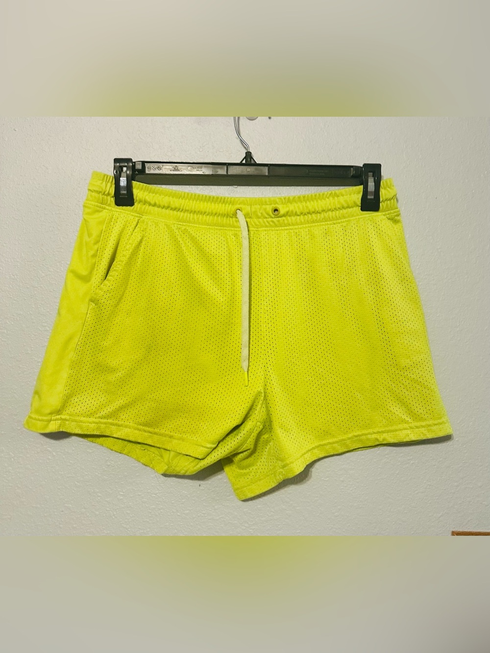 Athletic Works juniors kid girls LARGE 12-14 Neon Yellow Mesh Drawstring Shorts